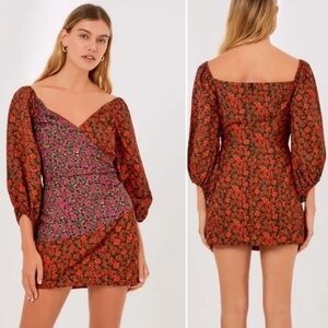 Finders Keepers Yasmine Long Sleeve Mini Dress, Black Blossom, size 6 NWT